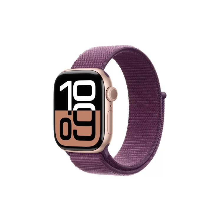 Apple Watch Series 10 GPS 42mm Rose Gold Aluminium Case with Plum Sport Loop