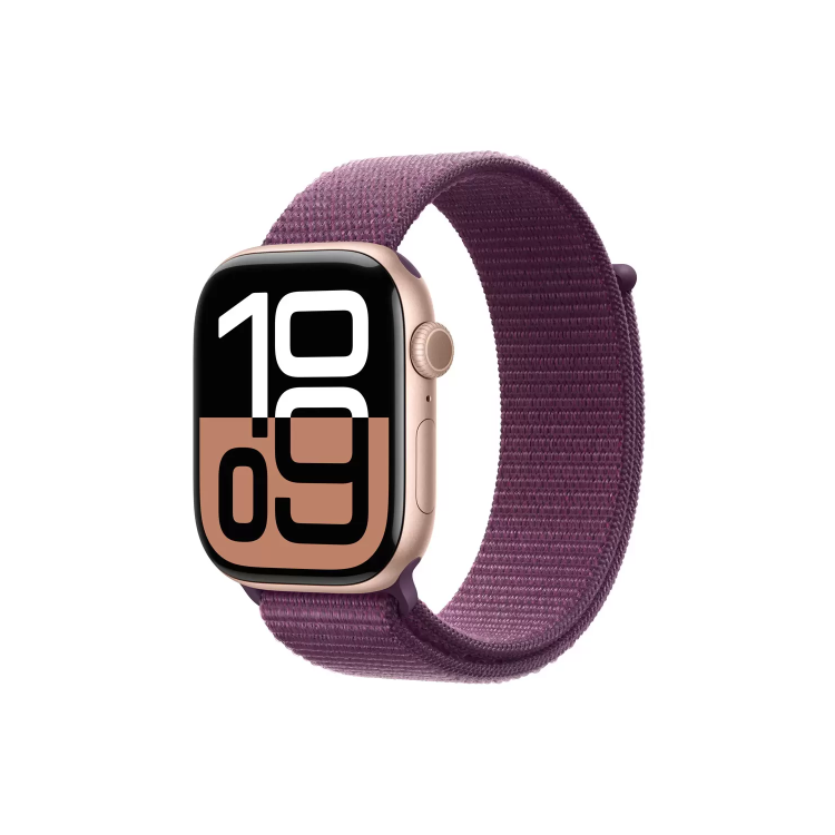 Apple Watch Series 10 GPS 46mm Rose Gold Aluminium Case with Plum Sport Loop