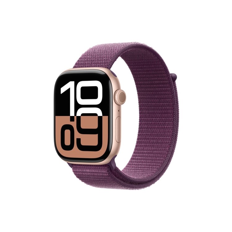 Apple Watch Series 10 GPS + Cellular 46mm Rose Gold Aluminium Case with Plum Sport Loop