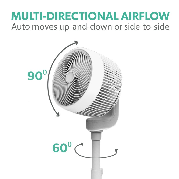 electriQ 9-Inch DC Oscillating Pedestal Fan - Whisper Quiet & Low Energy