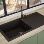 Single Bowl Black Composite Kitchen Sink with Reversible Drainer- Rocklite Milton