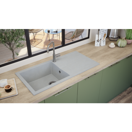 Single Bowl Grey Composite Kitchen Sink with Reversible Drainer- Rocklite Milton