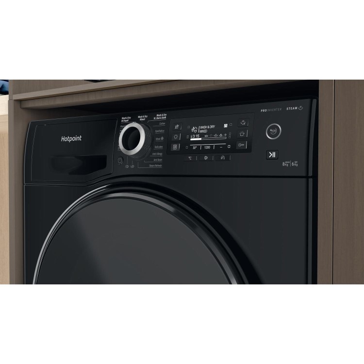 Refurbished Hotpoint NDD8636BDAUK Freestanding 8/6KG 1400 Spin Washer Dryer Black