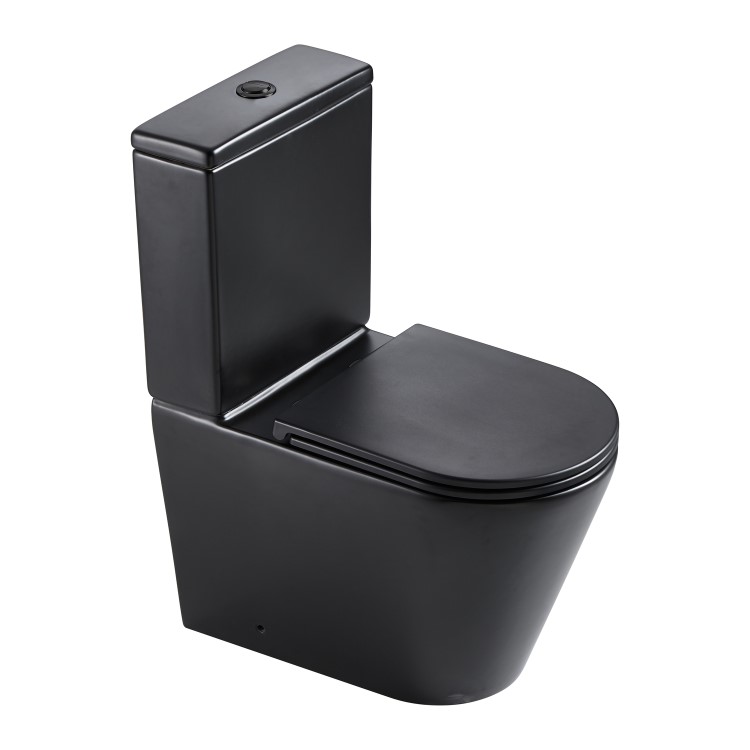 GRADE A1 - Matt Black Close Coupled Rimless Closed Back Toilet with Soft Close Seat - Newport