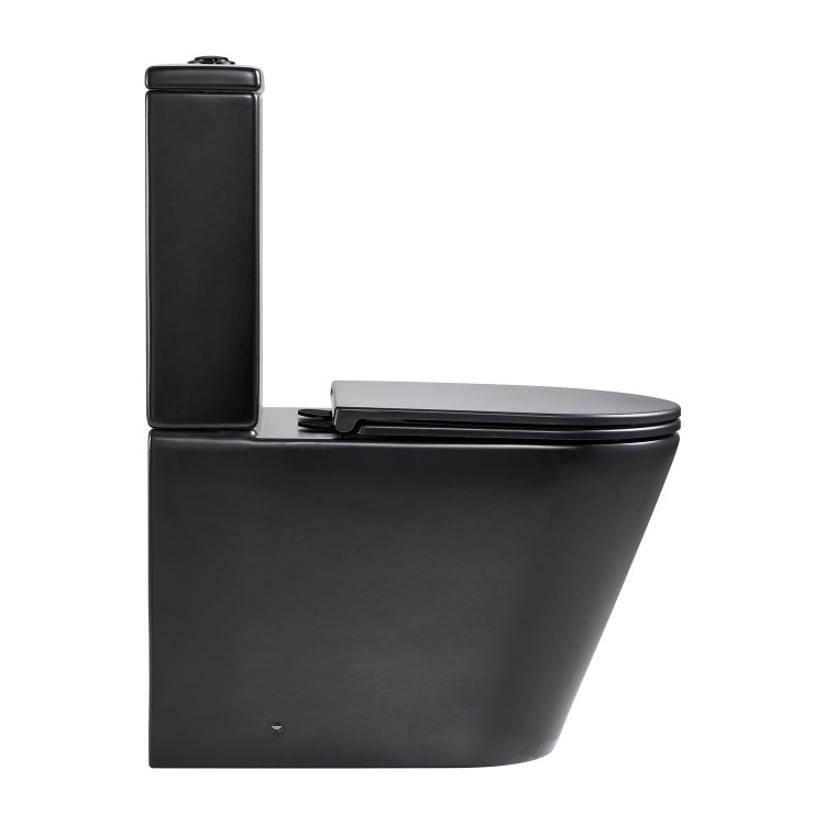 GRADE A1 - Matt Black Close Coupled Rimless Closed Back Toilet with Soft Close Seat - Newport