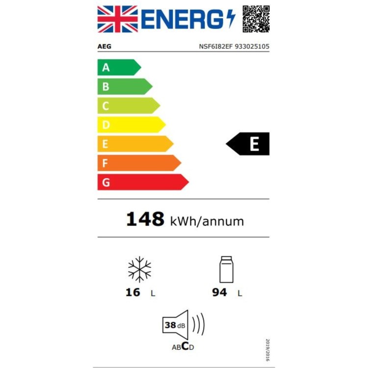 Refurbished AEG 6000 Series NSF6I82EF Integrated 109 Litre Under Counter Fridge