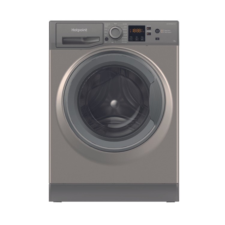 Refurbished Hotpoint AntiStain NSWM7469GGUK Freestanding 7KG 1400 Spin Washing Machine Graphite