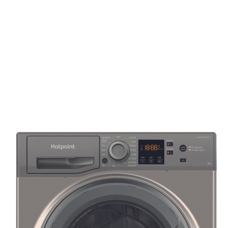 Refurbished Hotpoint AntiStain NSWM7469GGUK Freestanding 7KG 1400 Spin Washing Machine Graphite