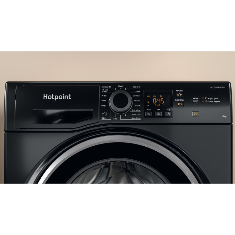 Refurbished Hotpoint NSWM864CBSUKN Freestanding 8KG 1600 Spin Washing Machine Black