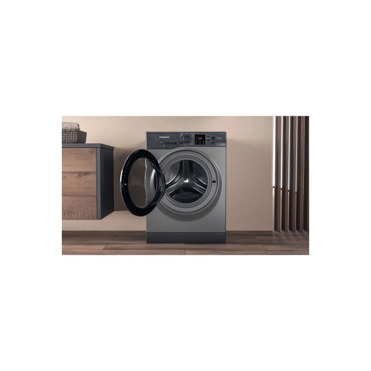 Refurbished Hotpoint NSWM863CGGUKN Freestanding 8KG 1600 Spin Washing Machine With SteamHygiene Graphite