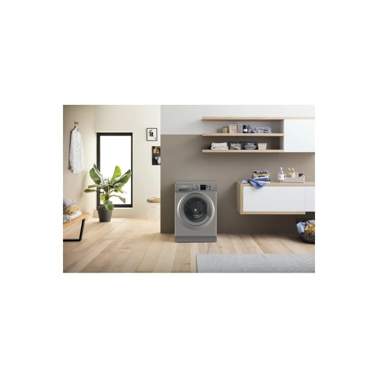 Refurbished Hotpoint NSWM863CGGUKN Freestanding 8KG 1600 Spin Washing Machine With SteamHygiene Graphite