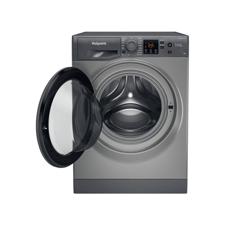 Refurbished Hotpoint NSWM863CGGUKN Freestanding 8KG 1600 Spin Washing Machine With SteamHygiene Graphite