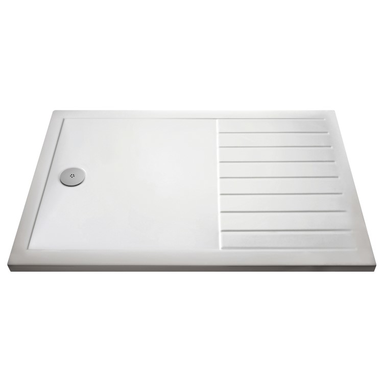 1400x800mm Walk-In Rectangular Shower Tray with Drying Area - White Stone Resin - Purity