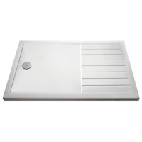 1400x900mm Walk-In Rectangular Shower Tray with Drying Area - White Stone Resin - Purity