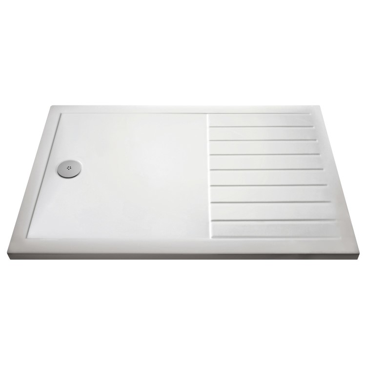 1600x800mm Walk-In Rectangular Shower Tray with Drying Area - White Stone Resin - Purity