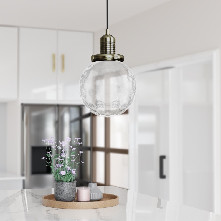 Clear Glass Pendant Ceiling Light with Dimpled Effect - Salerno