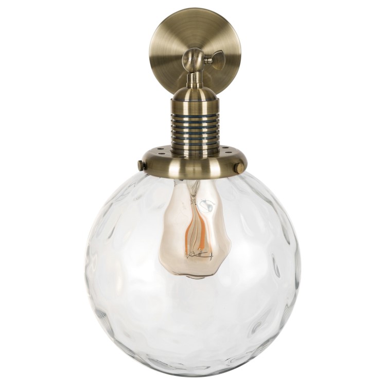 Dimpled Glass Globe Wall Light with Brass Finish - Salerno