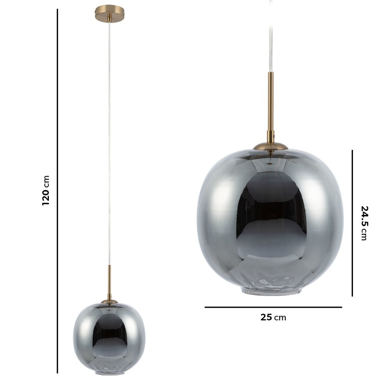 Dark Grey Dimpled Smoked Glass Ceiling Pendant Light - Avellino