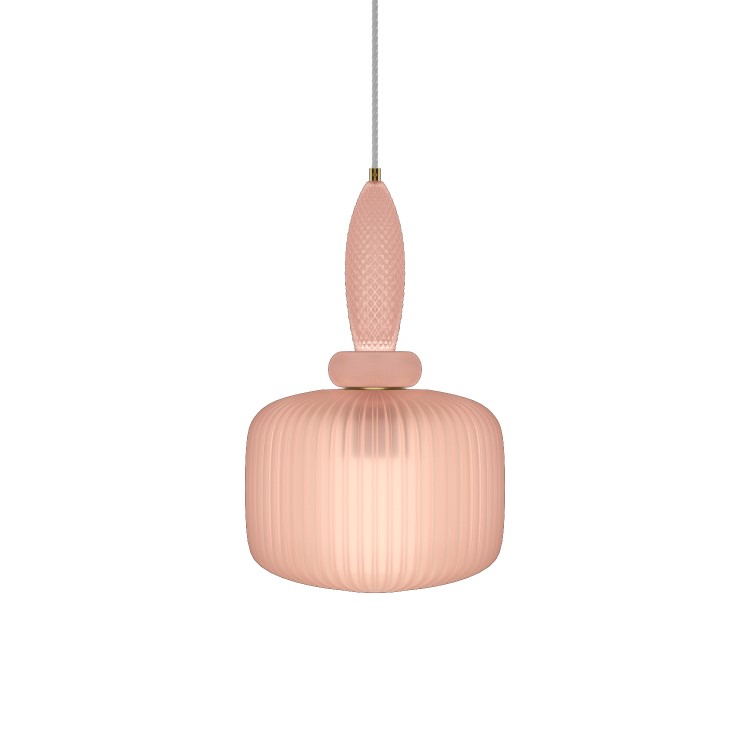 Pink Ribbed Smoked Glass Pendant Ceiling Light - Biella