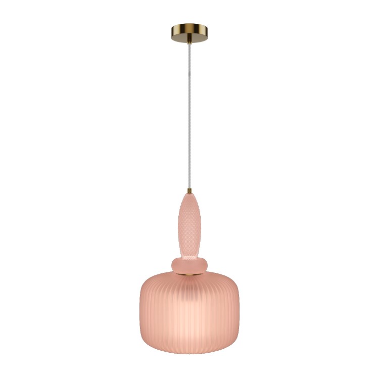 Pink Ribbed Smoked Glass Pendant Ceiling Light - Biella