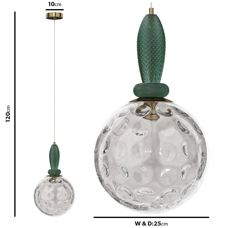 Green Globe Pendant Ceiling Light with Dimpled Glass Effect - Vercelli