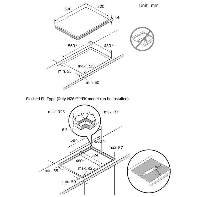 Samsung NZ64B5066KK 59cm 4 Zone Induction Hob with Dual Flex Zone