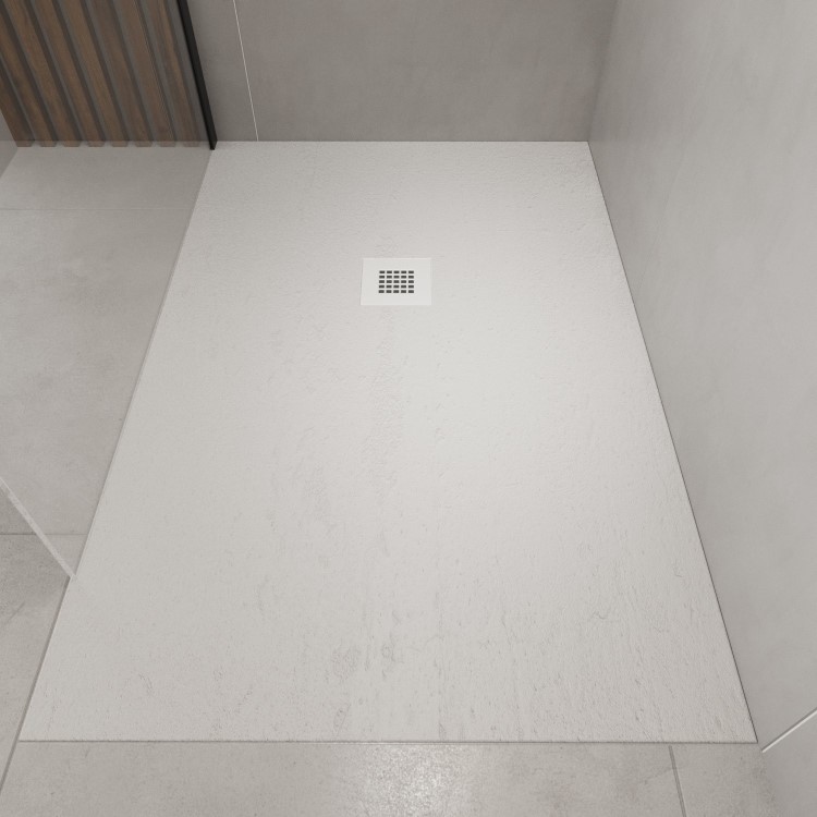 1000x800mm Rectangular Shower Tray with Grate - White Stone Resin Slate Effect - Sileti