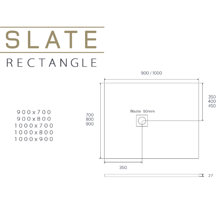 1000x800mm Rectangular Shower Tray with Grate - Grey Stone Resin Slate Effect - Sileti