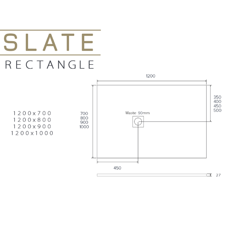 1200x900mm Rectangular Shower Tray with Grate - Black Stone Resin Slate Effect - Sileti