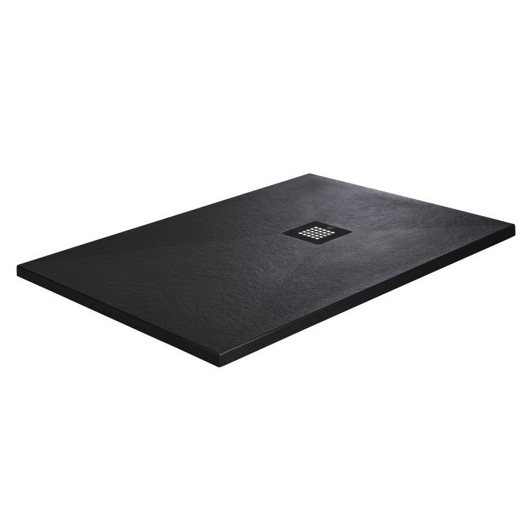 1700x800mm Rectangular Shower Tray with Grate - Black Stone Resin Slate Effect - Sileti