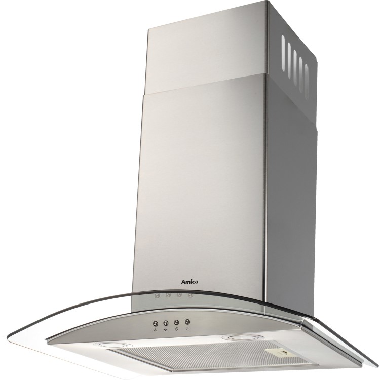 Amica OKP531G 50cm Glass Chimney Cooker Hood - Stainless Steel