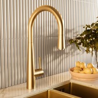 Brushed Brass Single Lever Pull Out Monobloc Kitchen Sink Mixer Tap - Enza Olney