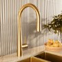 Brushed Brass Single Lever Pull Out Monobloc Kitchen Sink Mixer Tap - Enza Olney