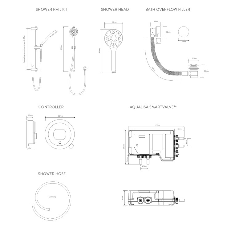 Aqualisa Optic Q Smart Digital Shower Concealed with Adjustable Head and Bath Filler HP/Combi