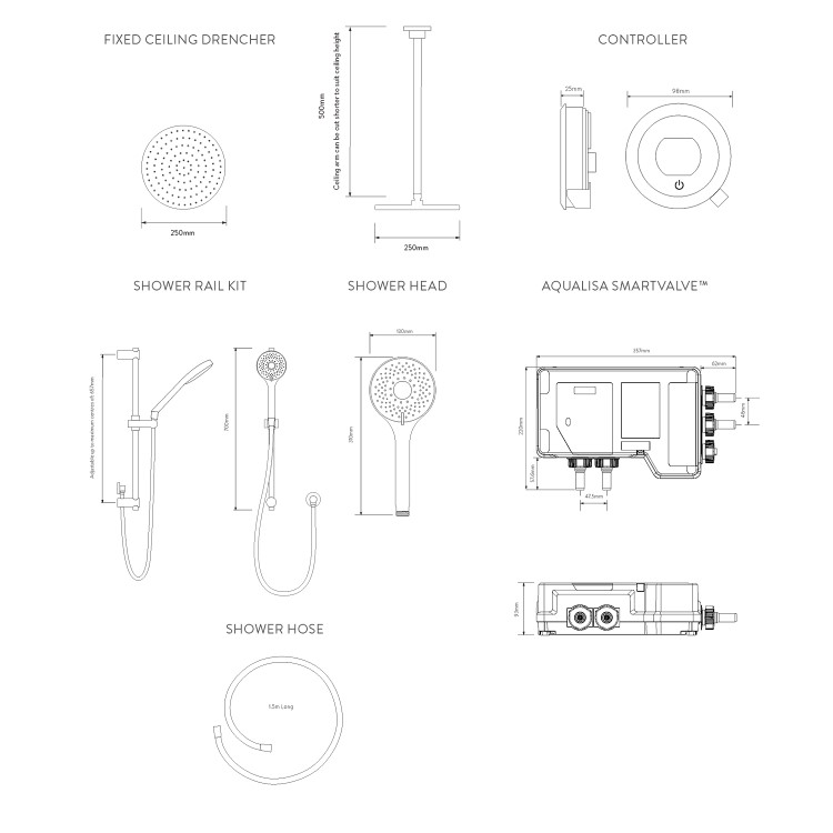 Aqualisa Optic Q Smart Digital Shower Concealed with Adjustable and Ceiling Fixed Head HP/Combi