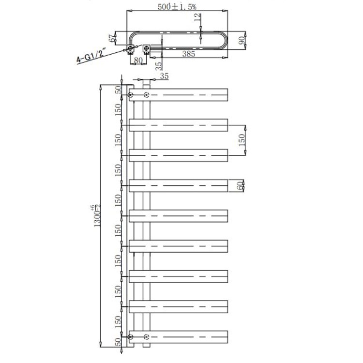 Black Designer Towel Radiator 1300 x 500mm - Ordos