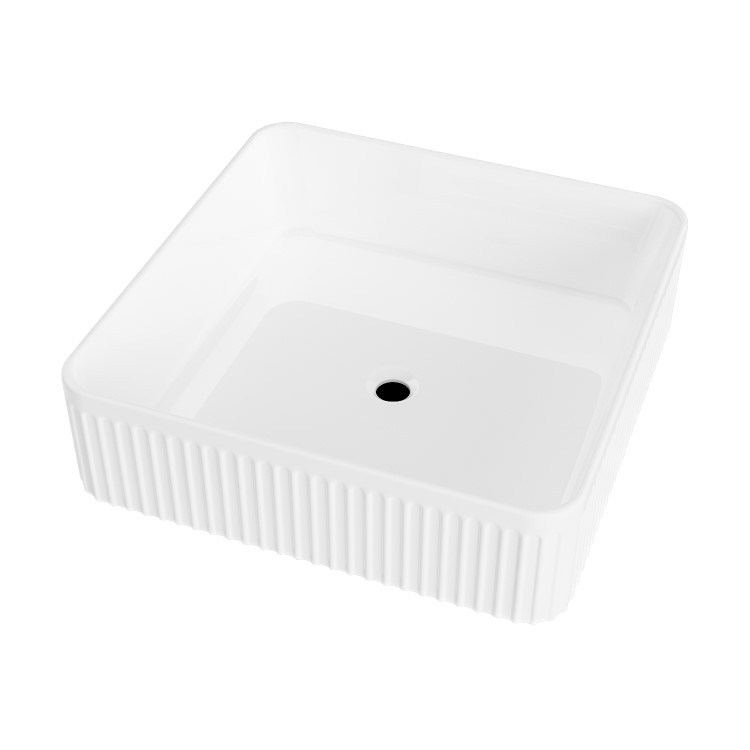 GRADE A1 - White Square Fluted Countertop Basin 410mm - Oregon