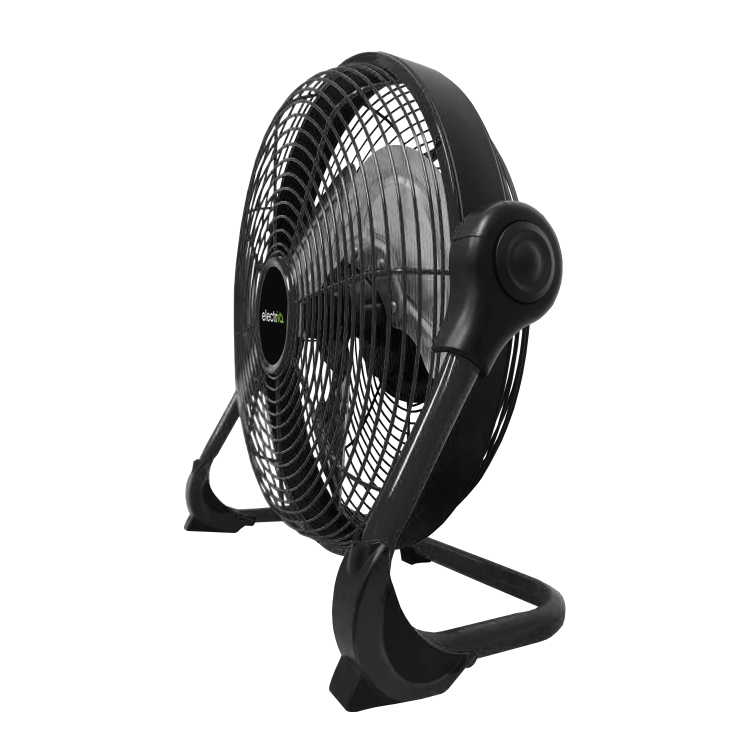 electriQ 12-inch Rechargeable Quiet DC Floor Fan - Versatile Metal Body for Indoor Outdoor and Commercial Use - Black