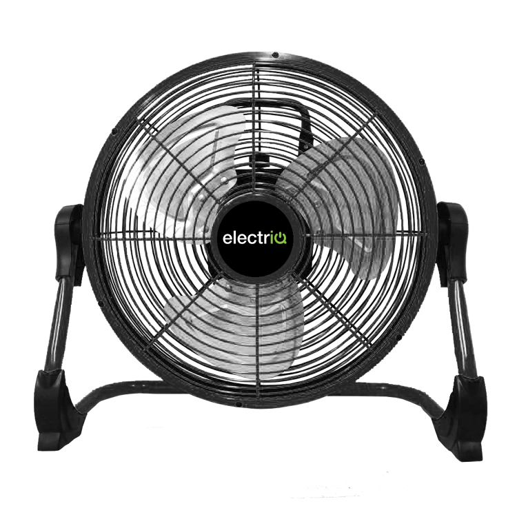 electriQ 12-inch Rechargeable Quiet DC Floor Fan - Versatile Metal Body for Indoor Outdoor and Commercial Use - Black