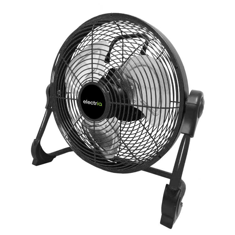 electriQ 12-inch Rechargeable Quiet DC Floor Fan - Versatile Metal Body for Indoor Outdoor and Commercial Use - Black