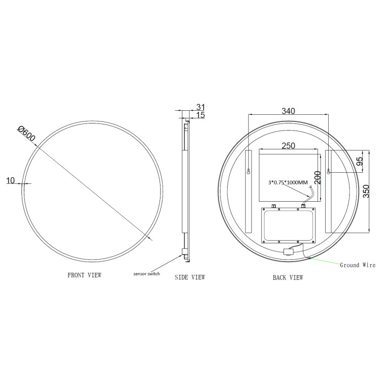 Round Brass Backlit Heated Bathroom Mirror with Lights 600mm – Orion