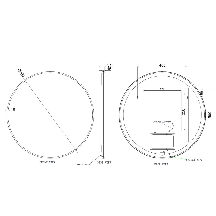 Round Brass Backlit Heated Bathroom Mirror with Lights 800mm – Orion