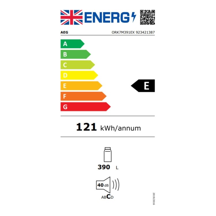 Refurbished AEG 7000 Series ORK7M391EX Freestanding 390 Litre Fridge Stainless Steel