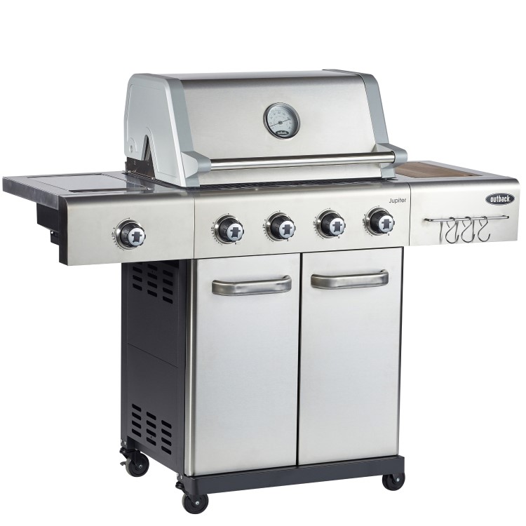 Outback Jupiter - 4 Burner Hybrid BBQ Grill with Side Burner - Stainless Steel