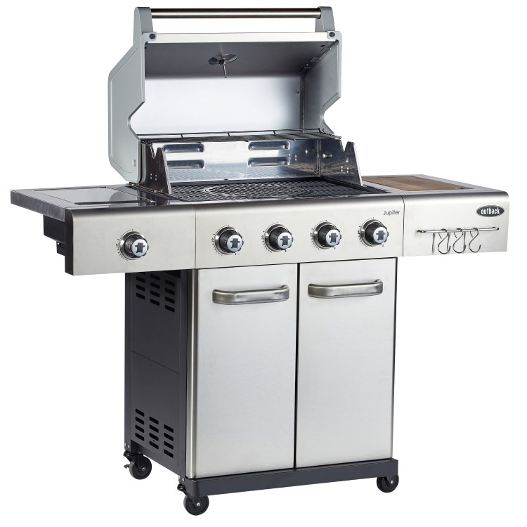 Outback Jupiter - 4 Burner Hybrid BBQ Grill with Side Burner - Stainless Steel