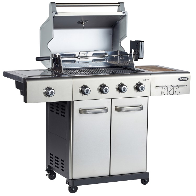 Outback Jupiter - 4 Burner Hybrid BBQ Grill with Side Burner - Stainless Steel