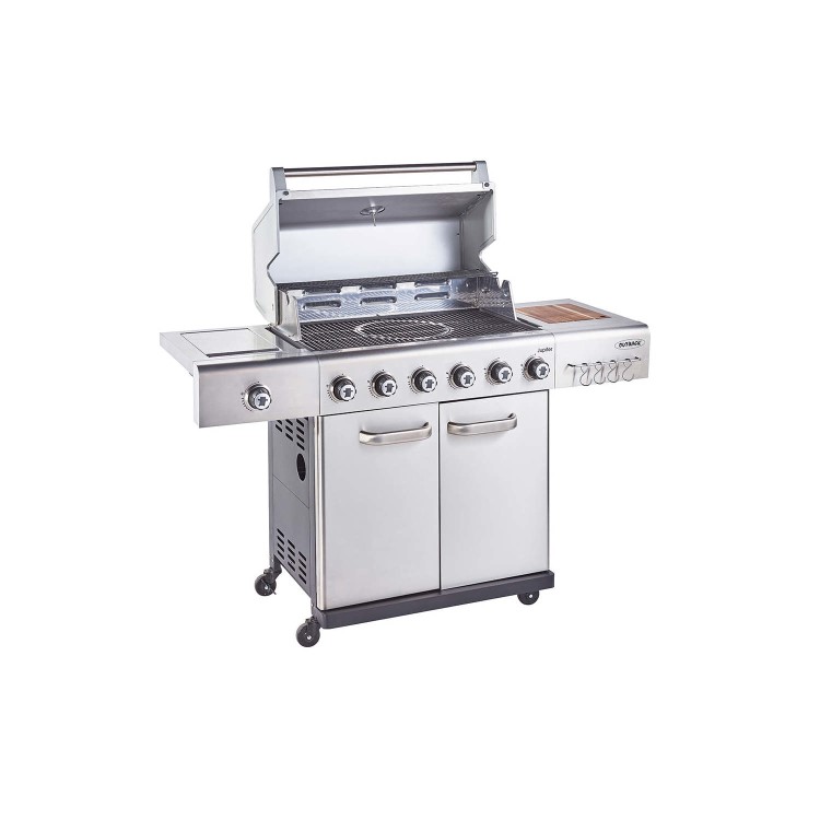 Outback Jupiter 6 Burner Hybrid BBQ Grill with Chopping Board - Stainless Steel