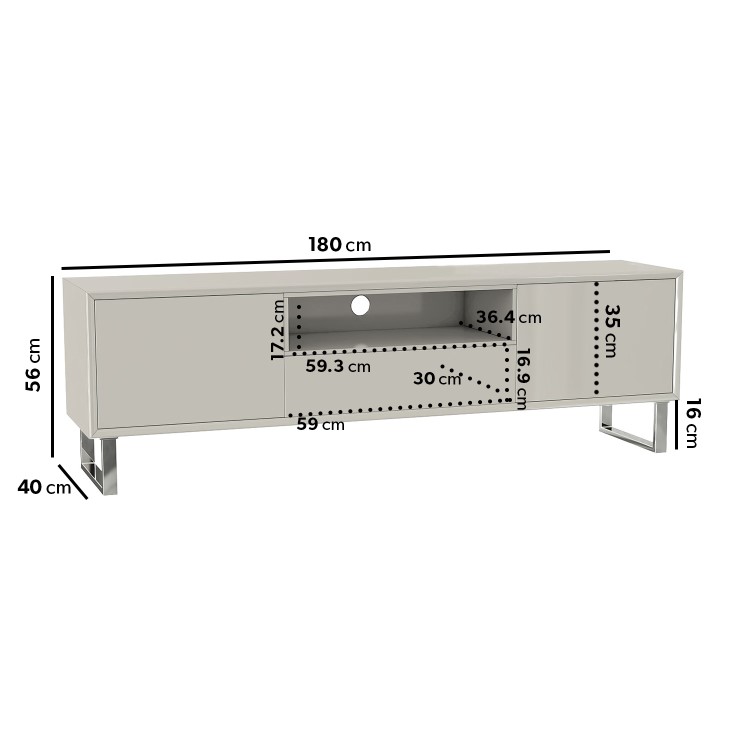 Large Beige Gloss TV Stand with Storage - TV's up to 77" - Paloma