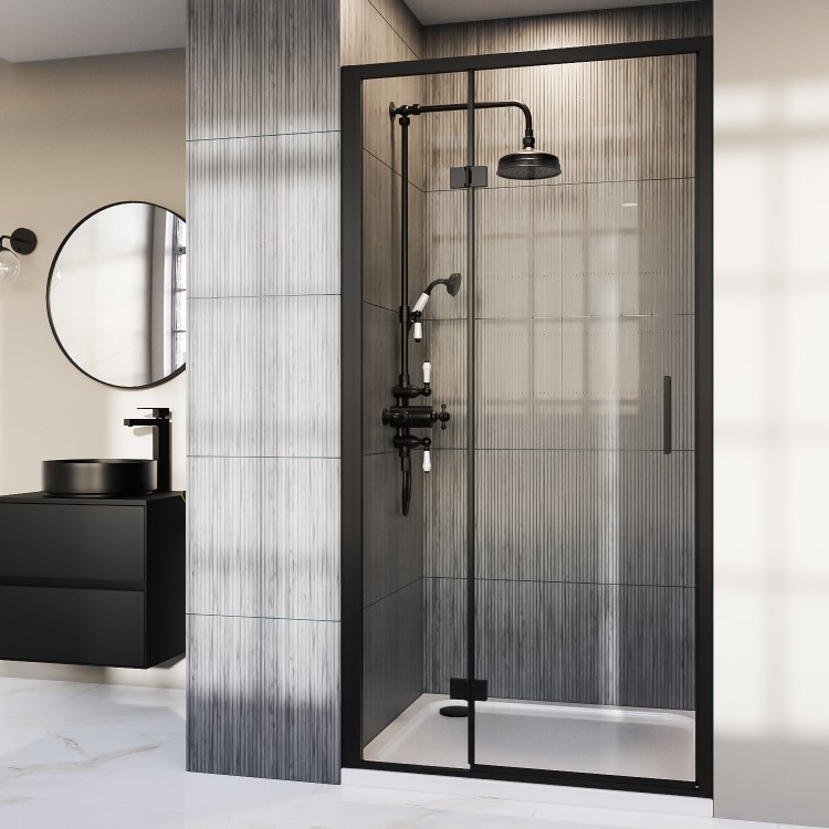 1000mm Black Hinged Shower Door 8mm Glass - Pavo