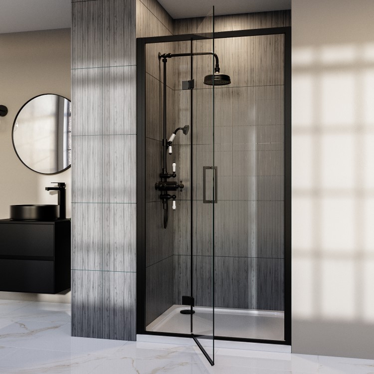 1000mm Black Hinged Shower Door 8mm Glass - Pavo